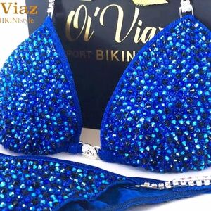 NPC, IFBB, WBFF Indigo & blue Holograms Metallic Bikini Suit with Crystals